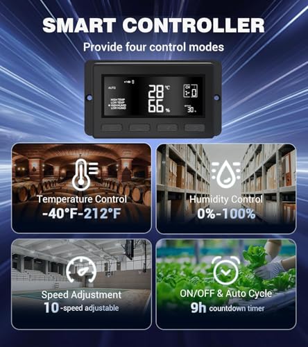 YOZON 10 Inch Attic Fan with Thermostat, Garage Exhaust Fan with Smart Temperature Humidity Controller, EC Motor, 700 CFM, 10-Speed Adjustable for Chicken Coops, Greenhouses, Workshop Ventilation - size: 10 INCH