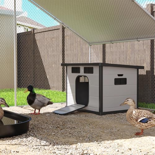 GDLF Duck Coop for Outside, Plastic Night Shelter for Backyard Ducks | Ideal for backyard duck shelter, with ventilated panels and weather-resistant construction.