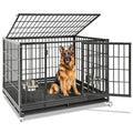 Homey Pet Large Dog Crates for Large Dogs, 47 Inch Heavy Duty Stackable Dog Cage with 2 Bowls, 4 Wheels, Double Removable Trays and Grids, Escape Proof Metal Wire Dogs Kennel Indoor - size: 47.0"L x 28.5"W x 35.0"H