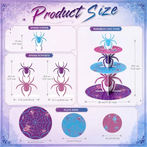 3 Tier Spider Cupcake Stand Decoration Pink Spider Cupcake Tower Purple Blue Spiderweb Table Decoration Hero Theme Dessert Holder Table Display for Hero Birthday Party Baby Shower Supplies - style: Fashional