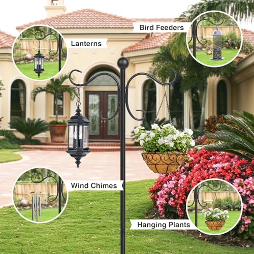 AOMGD 2 Pack 76 Inch Adjustable Double Shepherds Hooks for Outdoor Heavy Duty, Two Sided Garden Bird Feeder Pole for Hanging Plant Baskets, Solar Lights, Weddings Decor | Two Sided Garden Heavy Duty Bird Feeder Pole for Hanging Plant Baskets, Solar Lights