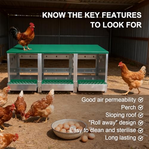 Chicken Nesting Box 3 Compartments - Wall Mount Metal Egg Laying Nest Box for Chicken Coop, Easy to Assemble & Versatile Use for Hens, Ducks, Chickens