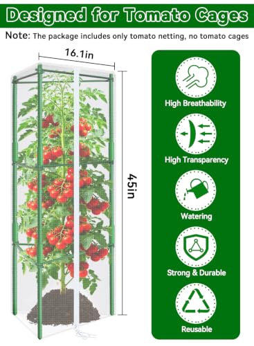 45x16.1 in Garden Tomato Plant Cover Netting for Tomato Cage | 2 Pack Durable Garden Bird Netting with Zipper & Drawstring, 45 x 16.1 In, Insect Barrier, Plant Covers from Insects Animals - size: 45inch