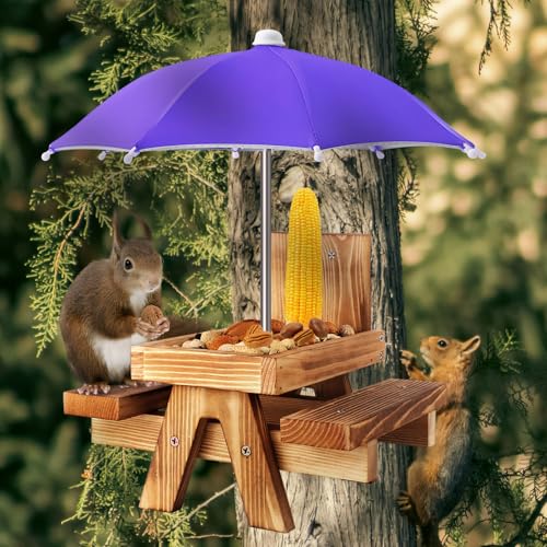 Gnodary Squirrel Feeder with Umbrella, Squirrel Feeders for Outside, Squirrel Picnic Table Feeder - Chipmunk Feeder Hold Corn, Corn Cob, Peanuts (Dark Purple) - color: Purple-Dark Purple