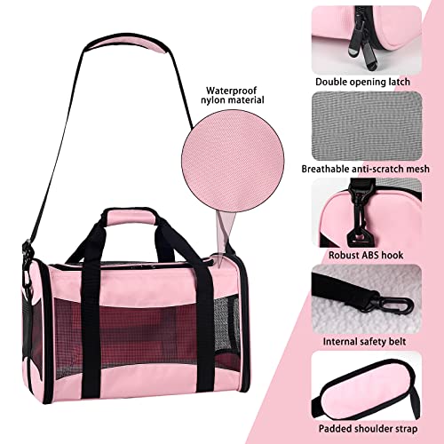 Cat Carrying Case - Pet Carrier Airline Approved, Protable and Breathable Pet Travel Carrier Removable Fleece Pad, Collapsible Cat Carrier Dog Carrier for Medium Cats Small Cats Dogs (Small, Pink) - color: pink, size: 15.0"L x 10.0"W x 10.0"H