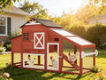 Aivituvin Chicken Coop Mobile Chicken House on Wheels, Rabbit Hutch Bunny Cage Expandable Wooden Poultry Cage with Large Nesting Box Leakproof Pull-Out Tray,UV-Resistant Roof (Red, AIR32) - color: Red, size: AIR32