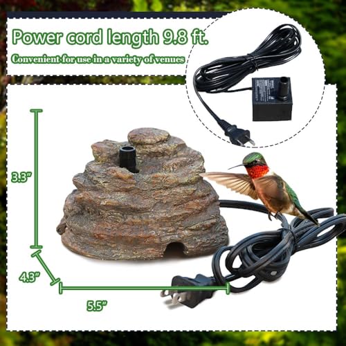 Bird Bath Water Fountain Resin Rock Fountain with 9.8ft Cord Length Water Pump Rock Waterfall for Hummingbird Birdbath Outdoor Decor for Garden Lawn Fish Tank and Aquariums (Brown) - color: Brown