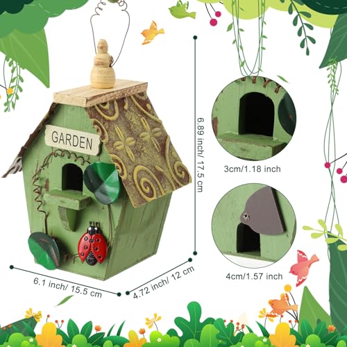 DoubleFill 2 Pcs Birdhouses for Outdoor Hanging Yard Outside Wooden Birdhouse Hand Painted Bird Box for Bird Lovers Bluebird Tree Garden Decor Decorative Birdhouse(Red,Green,Iron Roof) - color: Red,Green, size: Iron Roof