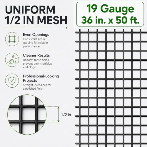 GoldPeak Black Hardware Cloth Roll 1/2 inch 36in. x 50ft. 19 Gauge | Vinyl Coated Chicken Wire Mesh Roll Garden Fence Chicken Coop Wire Cage Wire Rabbit Wire Rodent Mesh Chicken Fence - size: 1/2 inch 36''x50'