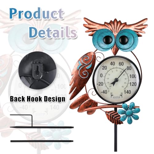 Outdoor Thermometer, Owl Outside Decor for Patio, Yard and Garden | No Battery Needed, Waterproof, Indoor and Outdoor, Easy to Read, Gifts Idea - color: Bronze