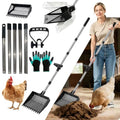 Chicken Poop Scooper & Rake 2-in-1, 10" Stainless Steel Sifting Shovel, Interchangeable Dual Heads, 5-Section Handle 24-68", 3 Angles, Includes Gloves, Heavy Duty Chicken Coop Cleaning Kit