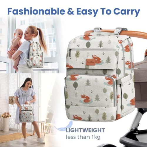 Baby Diaper Bag Backpack - Baby Bag for Boys & Girls, Toddler Backpack, Large Capacity Travel Diaper Bags w/Changing Pad, Waterproof Diaper Backpack - Best Shower Gifts for Boys - Baby Stuff - color: M. Little Fox, style: Classic