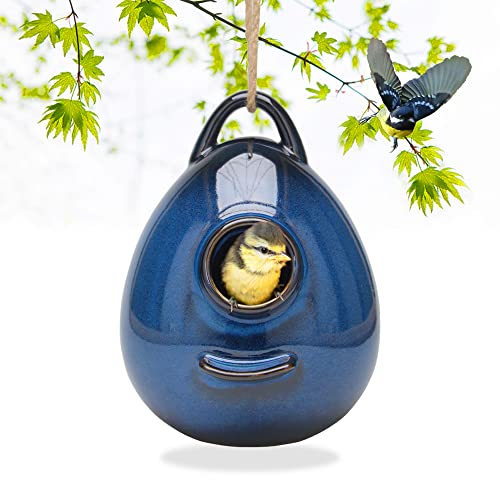 Kimdio Birdhouse Ceramic Hanging Birdhouses Bird Hut Hanging Outdoor Birdhouse for Wild Birds, Finch, Cardinal, and Bluebird - Blue - color: b - Blue