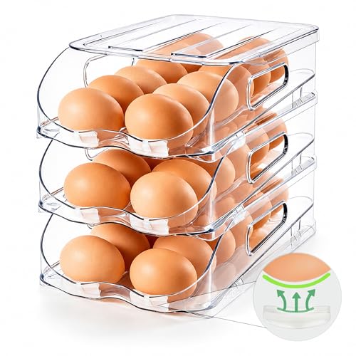 SMRCAD 36-Egg Dispenser with Silicone Bumpers, Auto-Rolling, Stackable | BPA-free food-grade PET | Stackable with lid | Built-in handle | Fits Large to Jumbo Eggs | Hand wash only - size: 3 Layer Holder 36 Eggs (M SIZE)