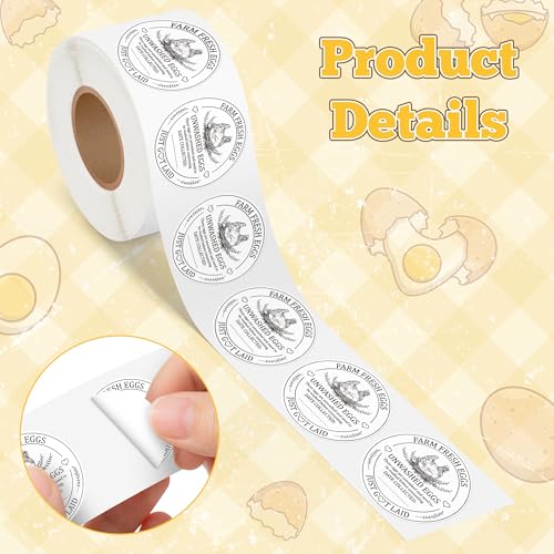 Farm Fresh Eggs Carton Labels Stickers - 500 Count Unwashed Eggs Packaging Adhesive Round Decal Roll, Market Egg Handling Sticker Collected Date for Chicken Quail Duck (2 x 2 Inch, White) - color: Eggs White