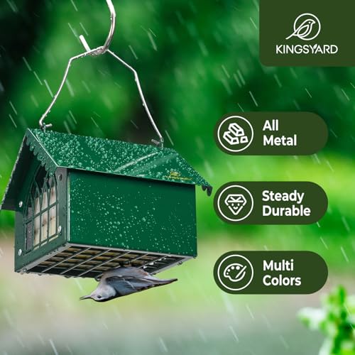 Kingsyard Metal Upside Down Double Suet Bird Feeder | Weatherproof Roof, Great for Downy Woodpecker Nuthatch Chickadee Backyard Birds, Green