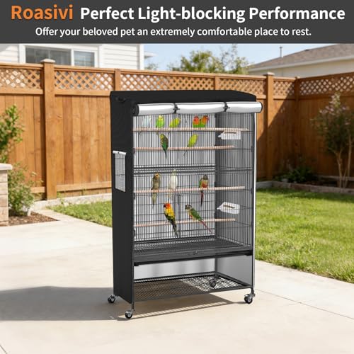 Roasivi Universal Large Bird Cage Cover Bird Cage Covers for Night Light-Blocking & Breathable Fit for Parrots and Other Small Animals Waterproof Durable Oxford Fabric 19" L x 19" W x 40" H Black - size: 19" L x 19" W x 40" H