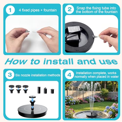 AMZtime Solar Fountain, 2026 Upgraded Solar Water Fountain with 6 Nozzles | Freestanding Solar Bird Bath Fountains Perfectly for Garden, Ponds, Pools, Fish Tank and Patio Decor - size: 1W