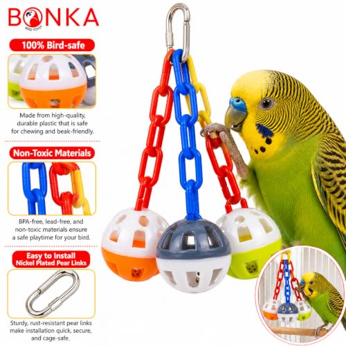 Bonka Bird Toys 1467 Ball Clanger Plastic Colorful Noisy Rattle Parrot Cage Toy Parrotlet, Parakeet, Budgie, and Similar Breeds