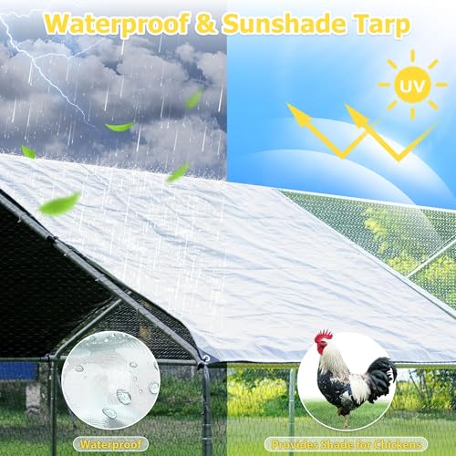 Large Metal Chicken Coop, Chicken Runs for Yard with Cover Walk-in Poultry Cage for 10 20 Chickens, Chicken Pen Duck Coop Hen House with Water-Resident Top and Feeding Door 19.2Lx9.84Wx6.6H FT - size: 230.0"L x 118.0"W x 79.2"H