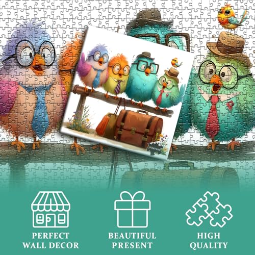PICKFORU Funny Bird Puzzles for Adults 1000 Pieces, Nature Cute Animal Colorful Wildflower Puzzle, Impossible Hard Challenge Jigsaw Puzzle - style: Funny Bird Puzzles