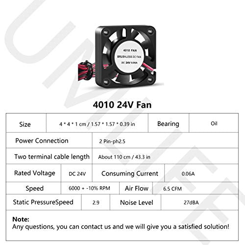3D Printer Cooling Fan, 40mm x 40mm x 10mm Blower Cooling Fan with 2 Pin Terminal for Hotend Extruder Heatsinks Makerbot MK7 MK8 CPU Chip (24V 0.06A) - color: 24V(4010)