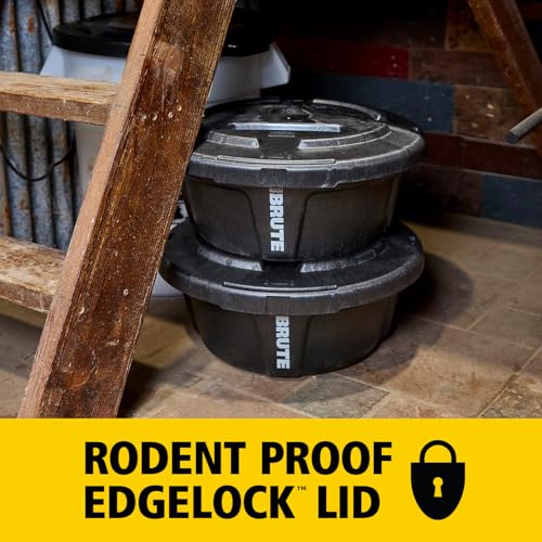 Rubbermaid Commercial Products BRUTE 6-Gallon Feed Storage Container with Rodent-Proof EDGELOCK Lid, RigidCell Construction, Stackable & Nestable, Made in USA - size: 6 Gal, style: Feed Storage Bin