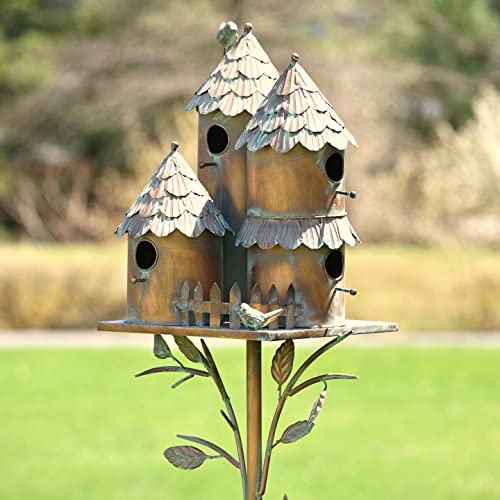 Large Copper Colored Multi-Birdhouse Stakes, Room for 4 Bird Families in Each ASIN: B09QHC67VL (Cylinders with Fence) - style: Cylinder Homes with Fence