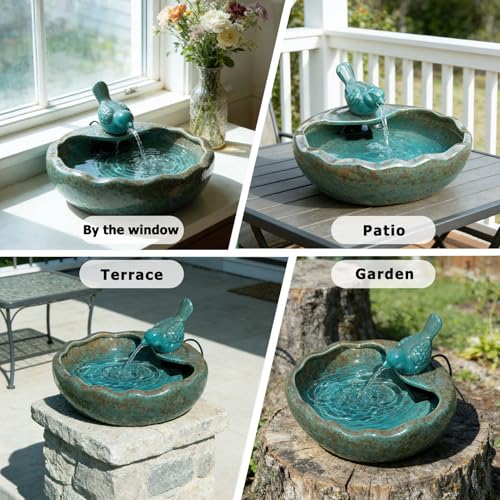 Ceramic Solar Fountain Bird Bath with Battery Backup,Solar Garden Fountain | Bird Bath Fountains Solar Power for Garden, Patio & Yard Decor,Working at Night for at Least 6 Hours (Bird)