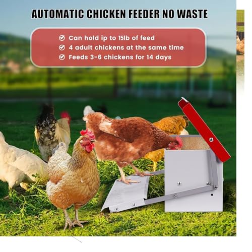15lb Automatic Chicken Feeder Rat Proof for Duck | Large Treadle Poultry Feeder with Rainproof Lid, Solid Metal Material, No Waste Design, Keeping Feed Dry