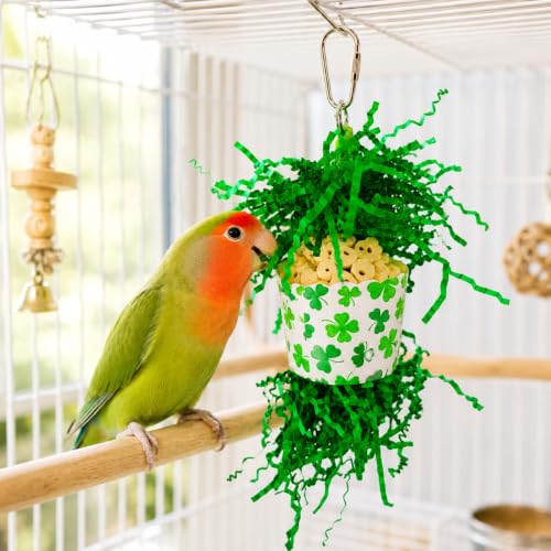 Bonka Bird Toys 2778 Shamrock Sola Cup 7" x 3" Cardboard and Natural Sola Atta Ball Bird Foraging and Chew Toy with Crinkle Paper and Quick Link for Parakeet Cockatiel Conure Quaker - size: Pack of 1