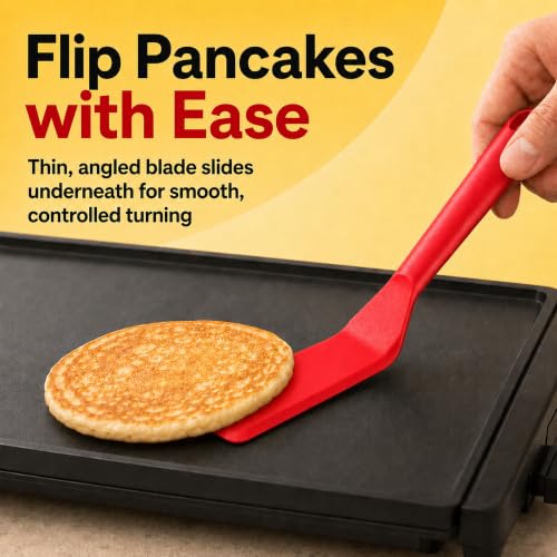 Pancake Flipper Spatula - Non-Stick - Heat Resistant Egg Spatula for Kitchen Uses, Baking, Cooking, and Mixing - Red - color: Red