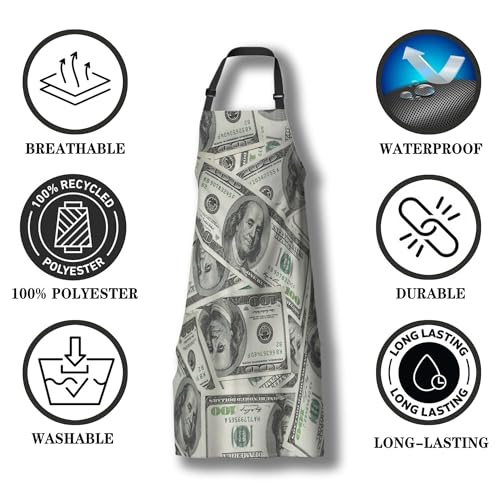 Kitchen Apron for Women Money Dollars Cooking Aprons for Men for Cooking Restaurant BBQ Painting Crafting Gardening 27” (W) x 31” (H), Waterproof Aprons - color: Dollars