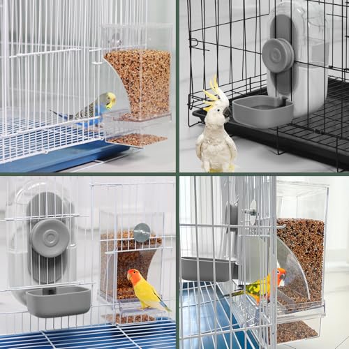Lemtrflo No Mess Bird Feeder Water Dispenser, Parrot Cage Automatic Feeders | Automatic Feeding & Hydration, Parakeet Cage Accessories for Parrots, Cockatiels, Finches, Lovebirds & Budgies - color: Gray