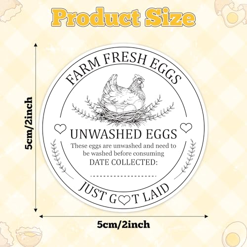 Farm Fresh Eggs Carton Labels Stickers - 500 Count Unwashed Eggs Packaging Adhesive Round Decal Roll, Market Egg Handling Sticker Collected Date for Chicken Quail Duck (2 x 2 Inch, White) - color: Eggs White