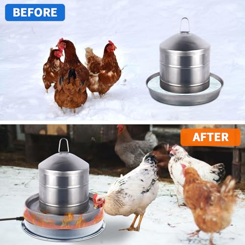 Chicken Water Heater for Winter, 110Watt Thermostat Heated Poultry Waterer Base with 9.8ft Power Cord，Suitable for Poultry Waterer (Silver, 11INCH-2PACK) - color: Silver, size: 11IN-2PACK