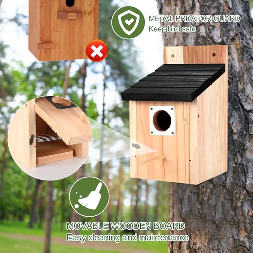 4-Pack Black Wooden Bird Houses for Outdoors with Predator Guard, Bluebird Houses for Outside – Ideal for Bluebirds & Other Backyard Birds, Black