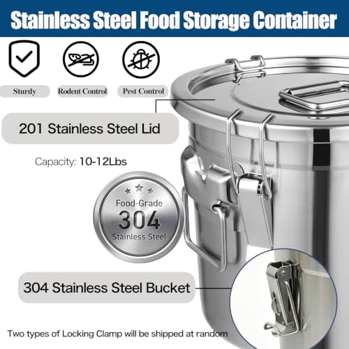 12Lbs 304 Stainless Steel Dog Food Storage Containers with Airtight Lid | Large Airtight Pet Food Storage Container Food Bin for Dogs, Cats & Birds Seed, Keep Fresh