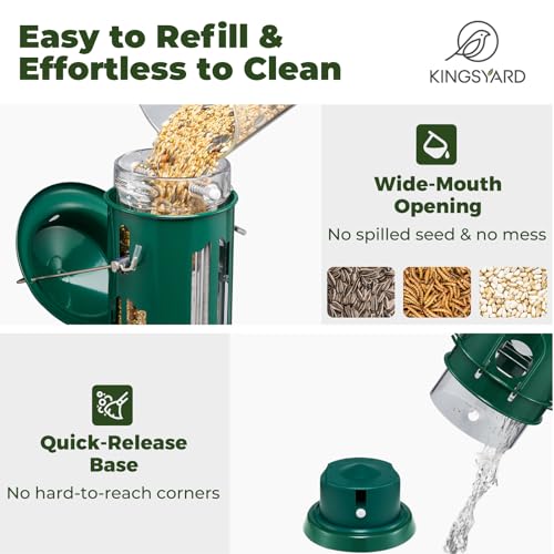 Kingsyard Squirrel Proof Bird Feeders for Outdoors Hanging | 4 Ports with Weight-Activated Perch, Chew-Proof Metal, Removable Easy-to-Clean Base, 3 lb Seed Capacity, Green - color: Dark Green