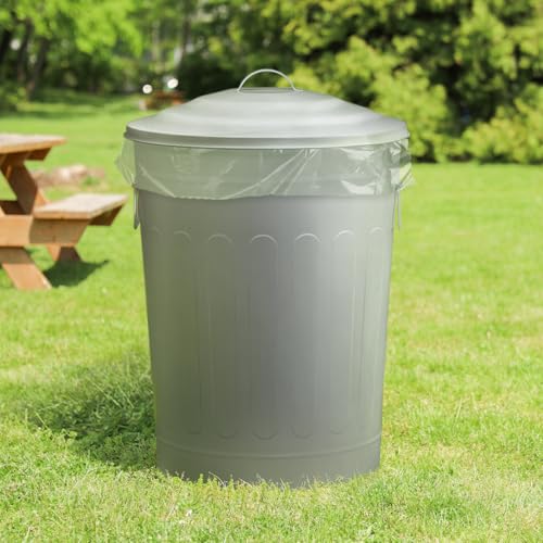 Plexon 13 Gallon Metal Trash Can with Lid Outdoor Vintage Trash Can Steel Retro Garbage Can for Kitchen Farmhouse Rustic Bird Seed Storage Pet Food Cute Bucket, Gray - color: Gray