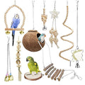 9-Piece Parakeet Toys & Budgie Toys, Bird Cage Accessories Set | Natural wood bird toys include coconut hideaway, swing, ladder, perch, mirror and hanging toys for budgies & cockatiels