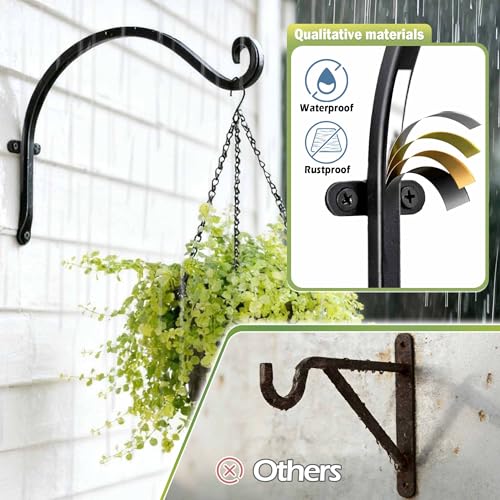 Lifyzoon Hanging Plant Brackets Outdoor: 50lbs Weight Capacity - Hanging Bird Feeder Hangers, 12-Inch 4 Pack Black Metal Outdoor Wall Hooks for Heavy Plants, Birdhouse, Wind Chimes - size: 2B-12“4PCs