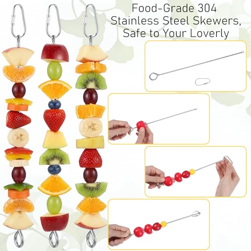 3 Pcs Bird Food Holder, Stainless Steel Bird Feeder for Cage, Parrot Fruit Vegetable Skewer, Parakeet Feeder Toys Cage Accessories, Hanging Foraging Toys for Macaw Parakeet Parrot Budgie Birds