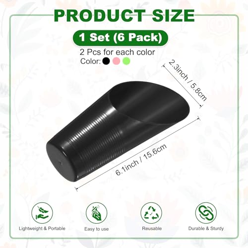 M METERXITY 6-Pack Bonsai Soil Scoops, Plastic Garden Soil Scoops Bucket Shovel Potting Scoopers for Transplanting/Flower/Plant Succulent, Colorful Small Gardening Tools [Green, Pink, Black] - color: Green, Pink, Black