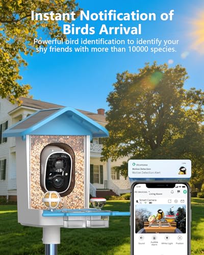 Bird Feeder with Camera, 2K Smart BirdCamera with Solar Powered, AI Identify Birds Species, Instant Arrival Alerts, 2.4Ghz WiFi Bird House for Outdoors, Ideal Gift for Family and Bird Lovers (Blue) - color: Blue