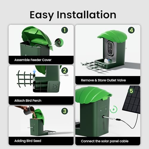 Smart Bird Feeder with Camera, 3K HD Live Stream, AI Species Identification, Solar Powered, Instant Motion Alerts, IP65 Weatherproof Outdoor Gifts for Bird Lovers, Green - color: Green-3K