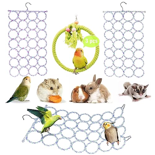 3 Pack Swing Hanging Toys,Bird Climbing Rope Net Ladders Small Medium Pet Activity Toy Suitable for Parakeet,Cockatiel,Cockatoo,Hamster,Rat,Ferret(Random Color) - color: Yellow