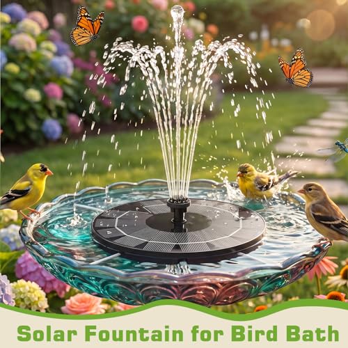 AISITIN 2.5W Solar Fountain, Solar Water Pump with 6 Nozzles & 4 Fix Rods | 2026 New Solar Bird Bath Fountains for Gardens, Small Pools, Ponds, Fish Tanks and Outdoor Water Features