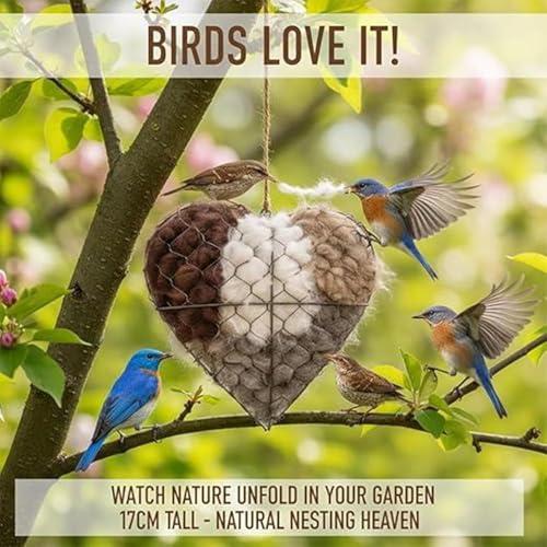 Bird Nesting Material Holder,Handmade Alpaca Fiber Bird Nesting Heart,Birds Nests Material Holder,Winter Fowl Gifts Animal Hummingbirds Lovers Home Garden Yard(1 Set) 111