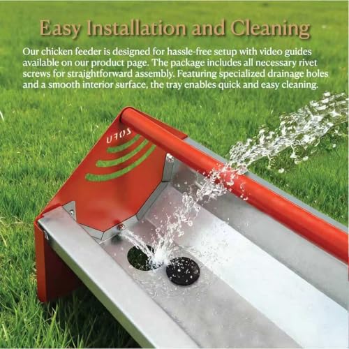 47" Chicken Trough Feeder - Galvanized Steel Feed Trough with Drainage Holes & Red Crossbar for Chicken, Duck, Turkey | Heavy Duty, Rust-Proof & Easy-Clean Design - color: Green